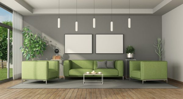 Modern living room with green furniture